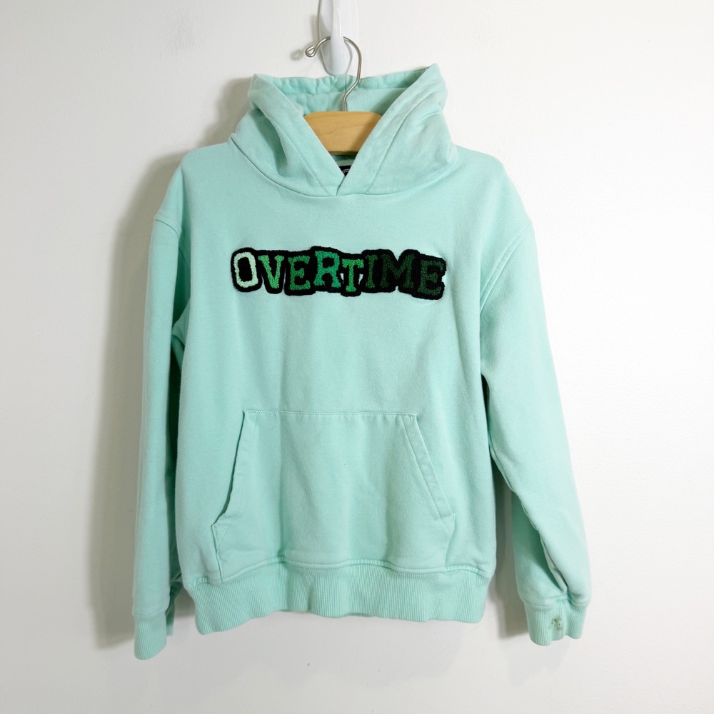 Overtime Hoodie Boys Medium Kids Green Chenille Logo Pullover Fleece Sweatshirt